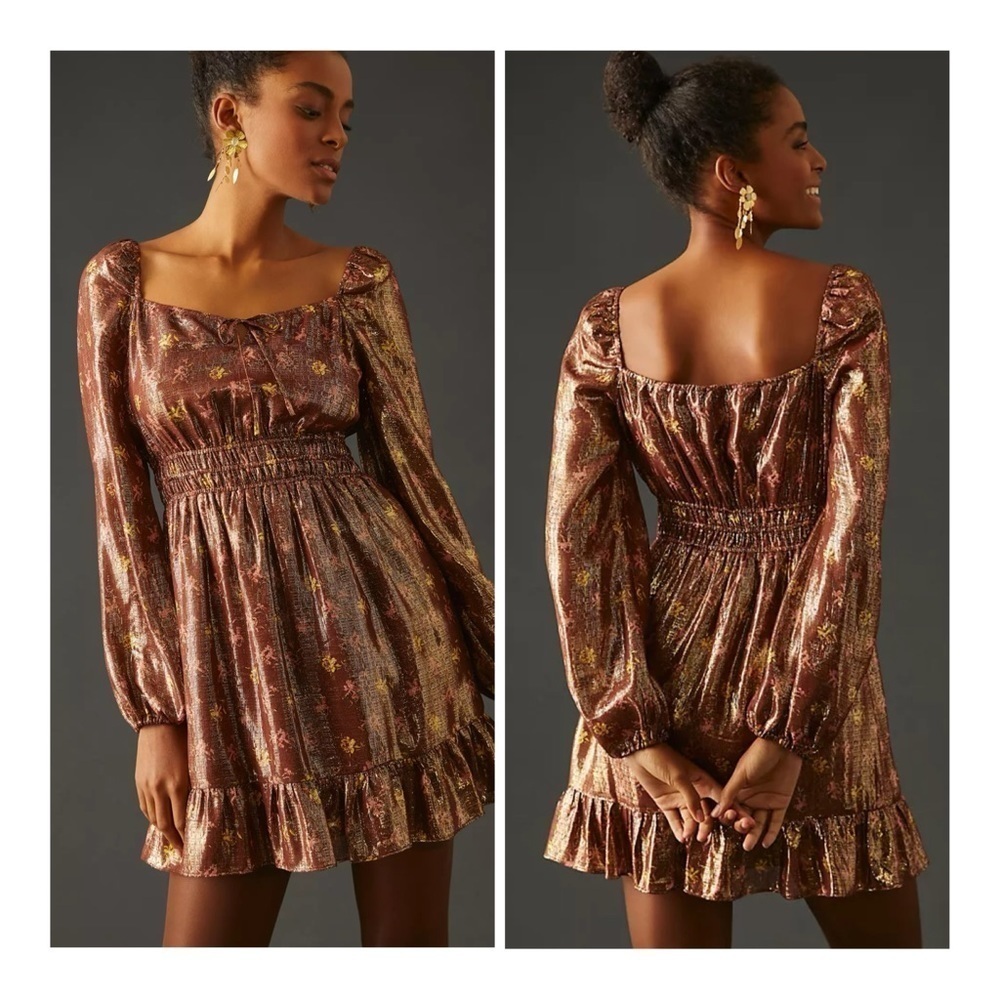 PAIGE | Fairy Coquette Noah Silk Floral Shimmery Metallic Floral Mini Dress | XS